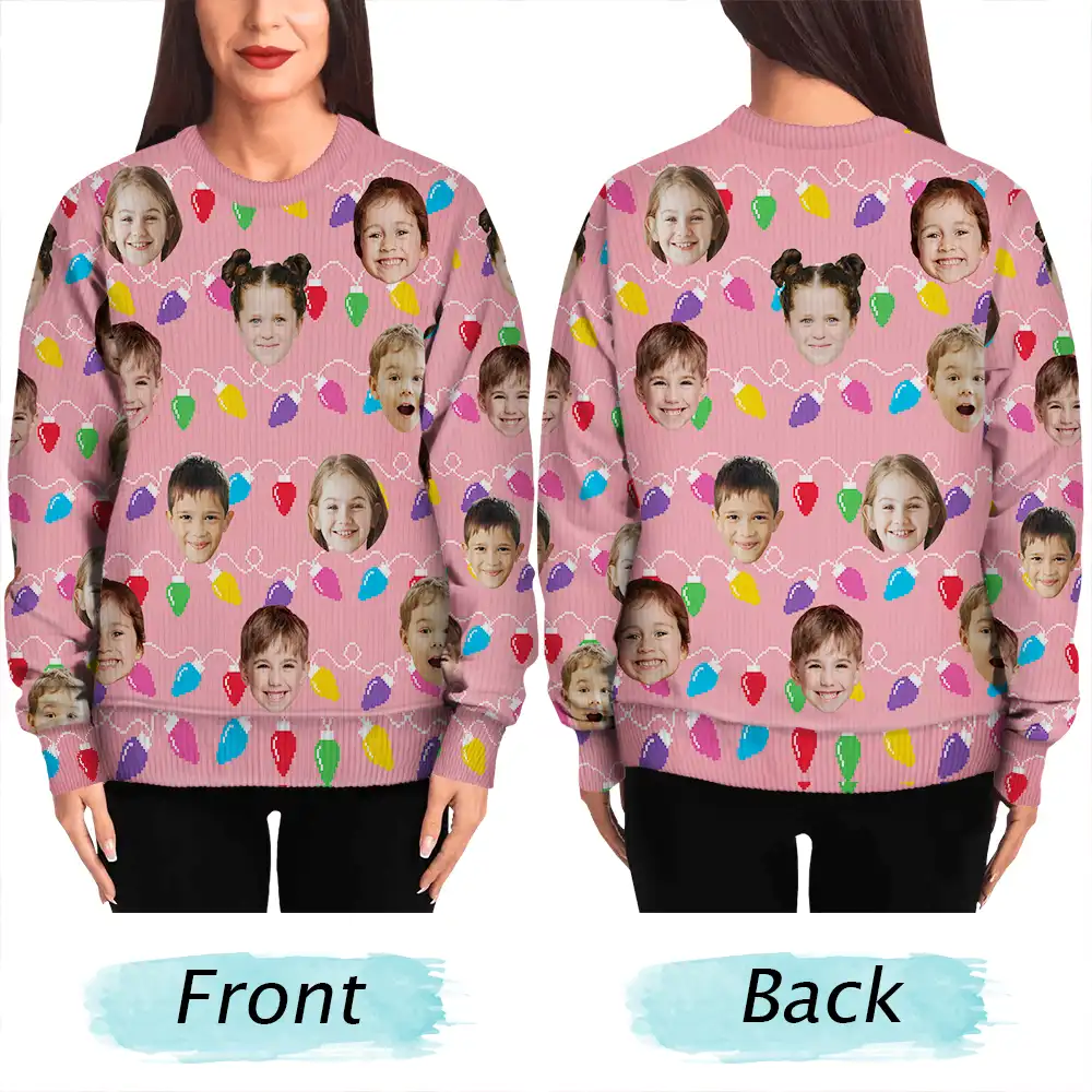 Custom Photo Funny Kid Face Christmas Light - Personalized Unisex Ugly Sweater - Image 6