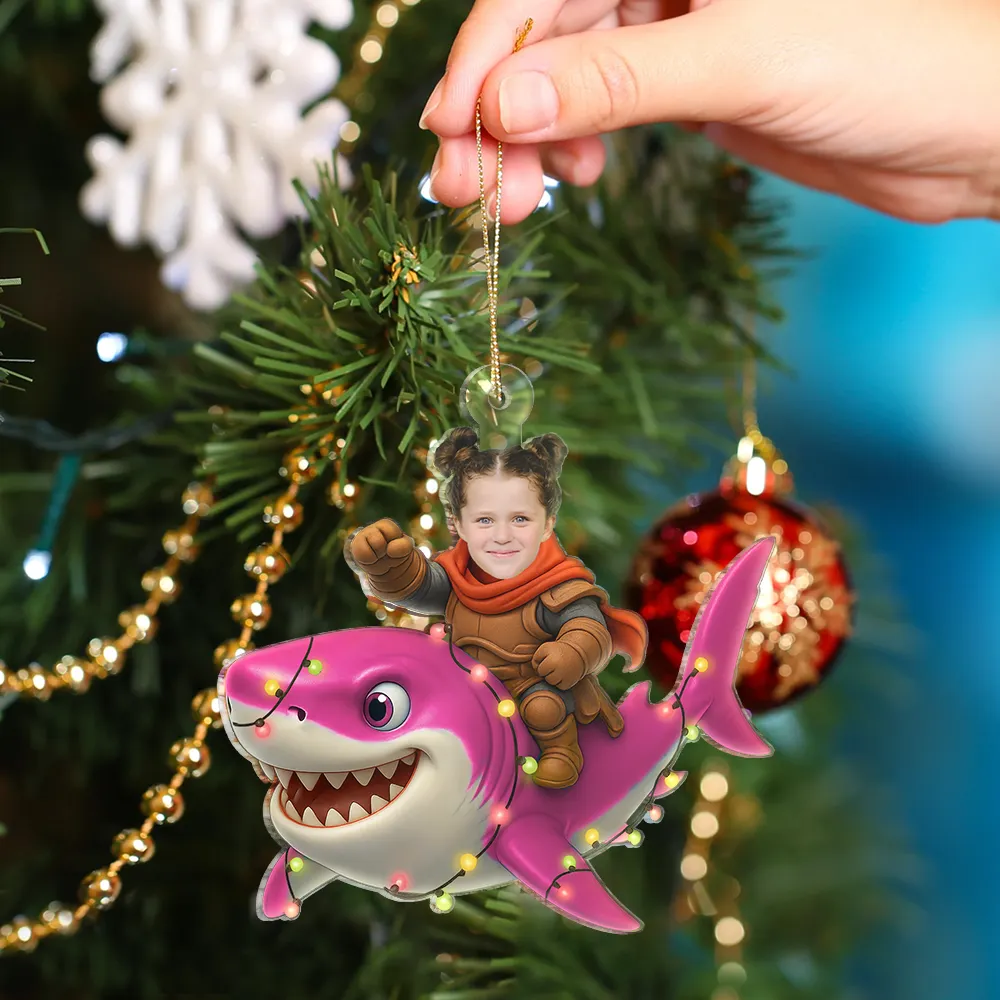 Custom Photo Funny Kid Face Shark - Personalized Acrylic Photo Ornament - Image 5