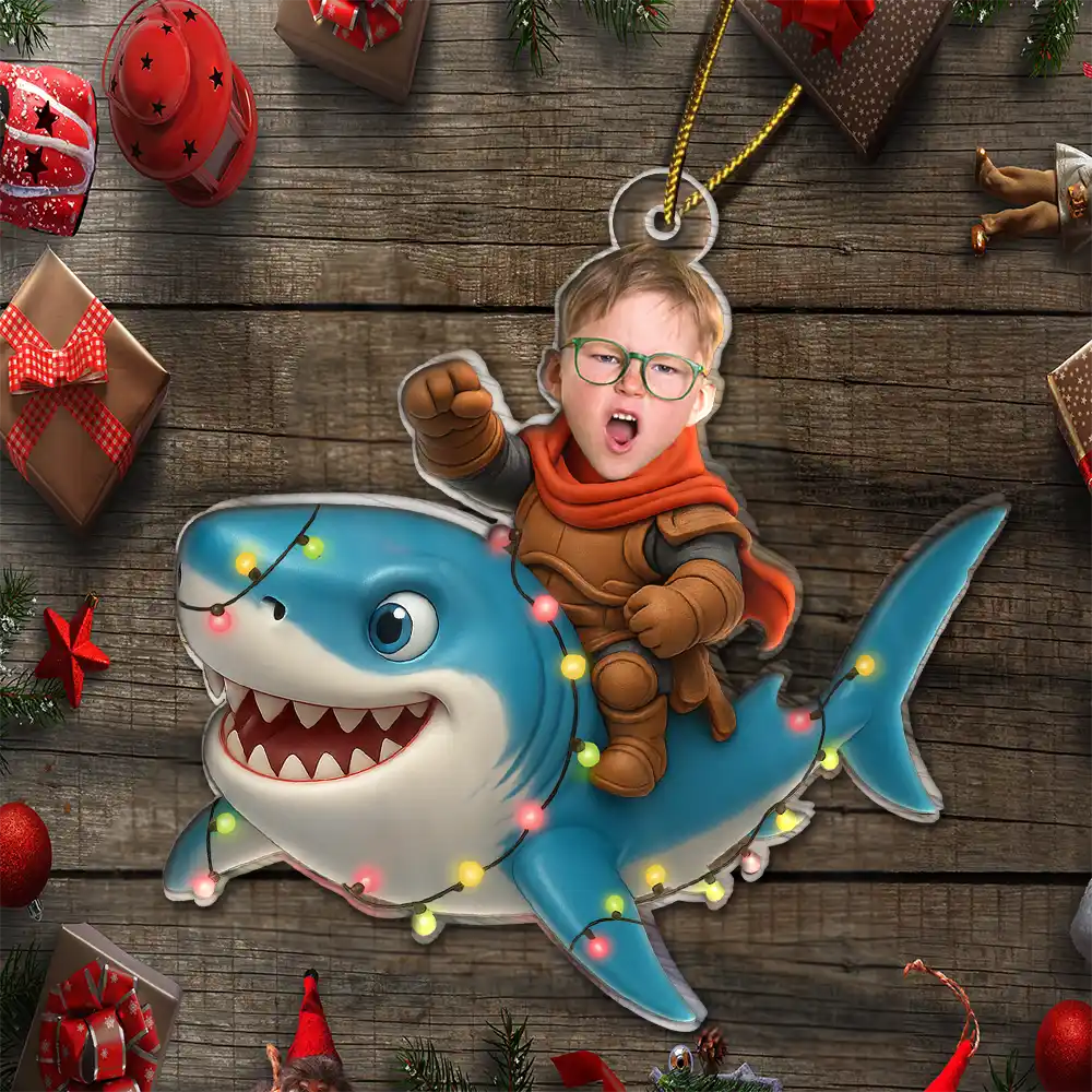 Custom Photo Funny Kid Face Shark - Personalized Acrylic Photo Ornament - Image 7