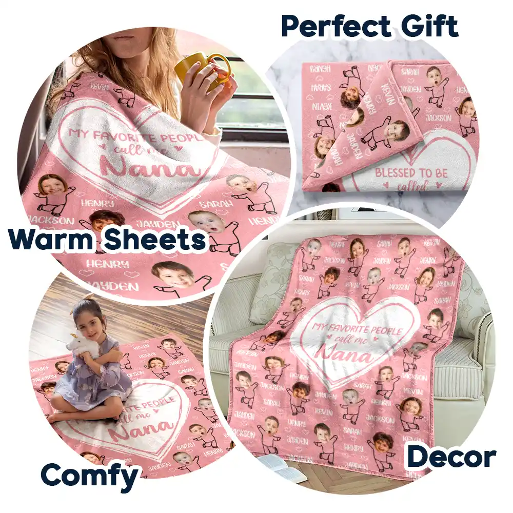 Custom Photo Funny Kid Faces For Grandma, Mom - Personalized Fleece Blanket, Sherpa Blanket - Image 8