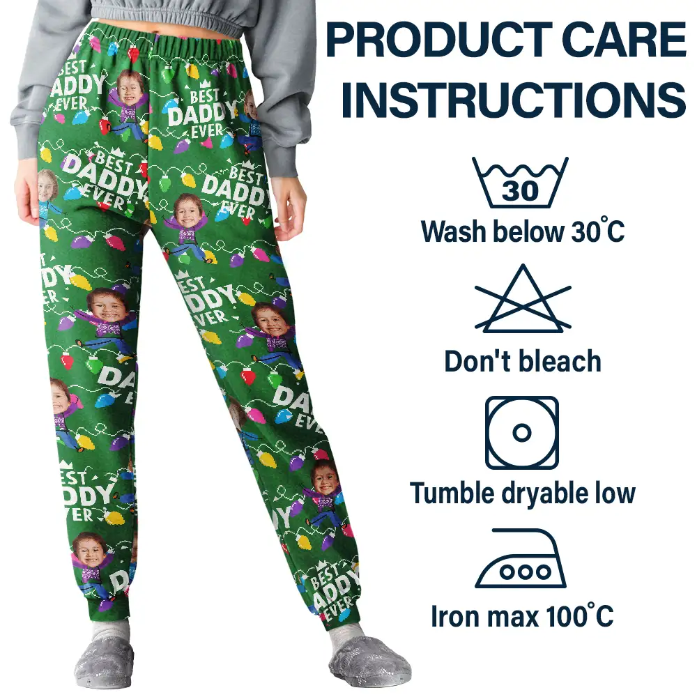 Custom Photo Funny Kids Best Dad Grandpa Ever Christmas Light - Personalized Pajama Pants - Image 6