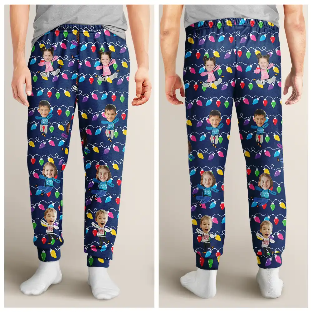 Custom Photo Funny Kids Christmas Light - Personalized Pajama Pants - Image 5