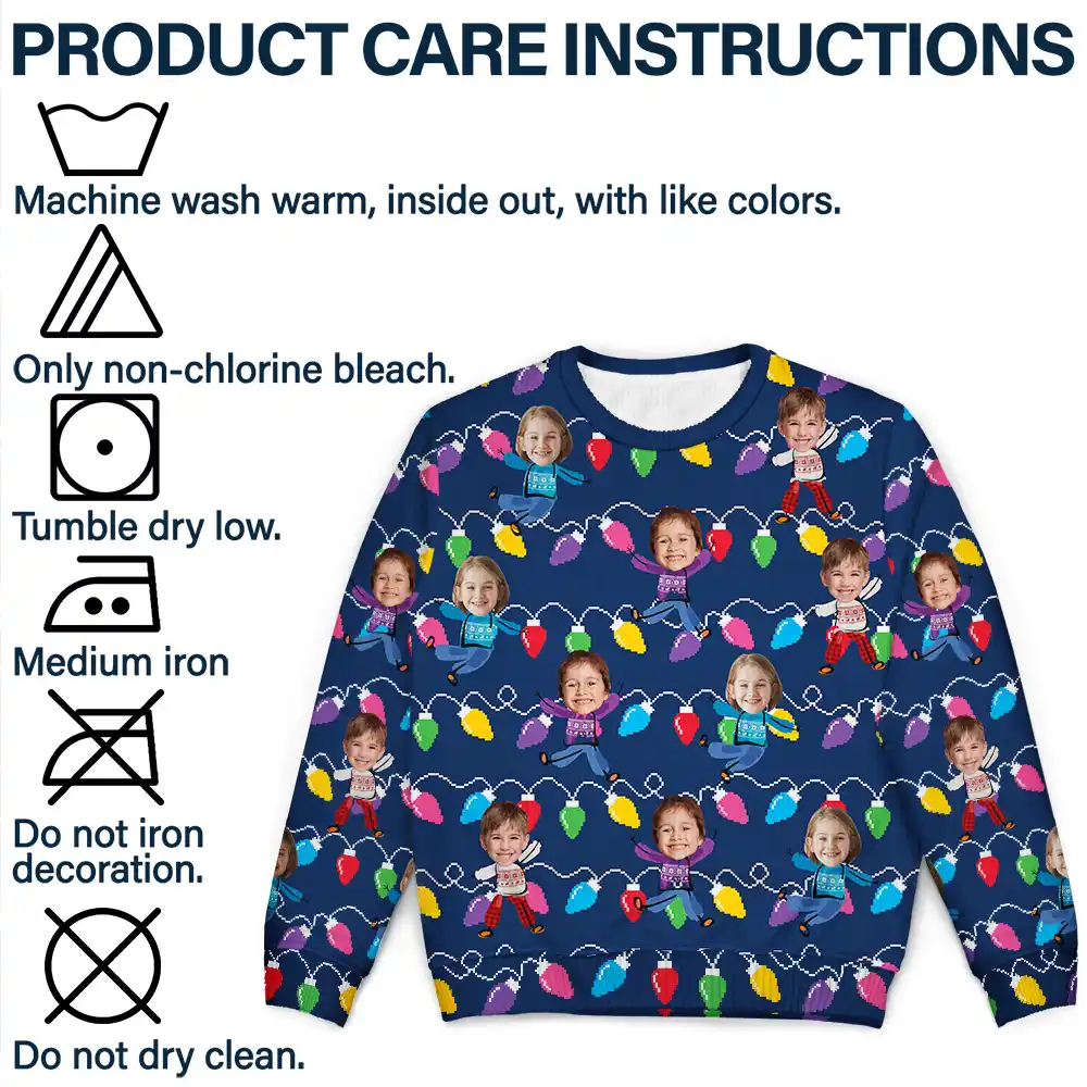 Custom Photo Funny Kids Christmas Light - Personalized Unisex Ugly Sweater - Image 8