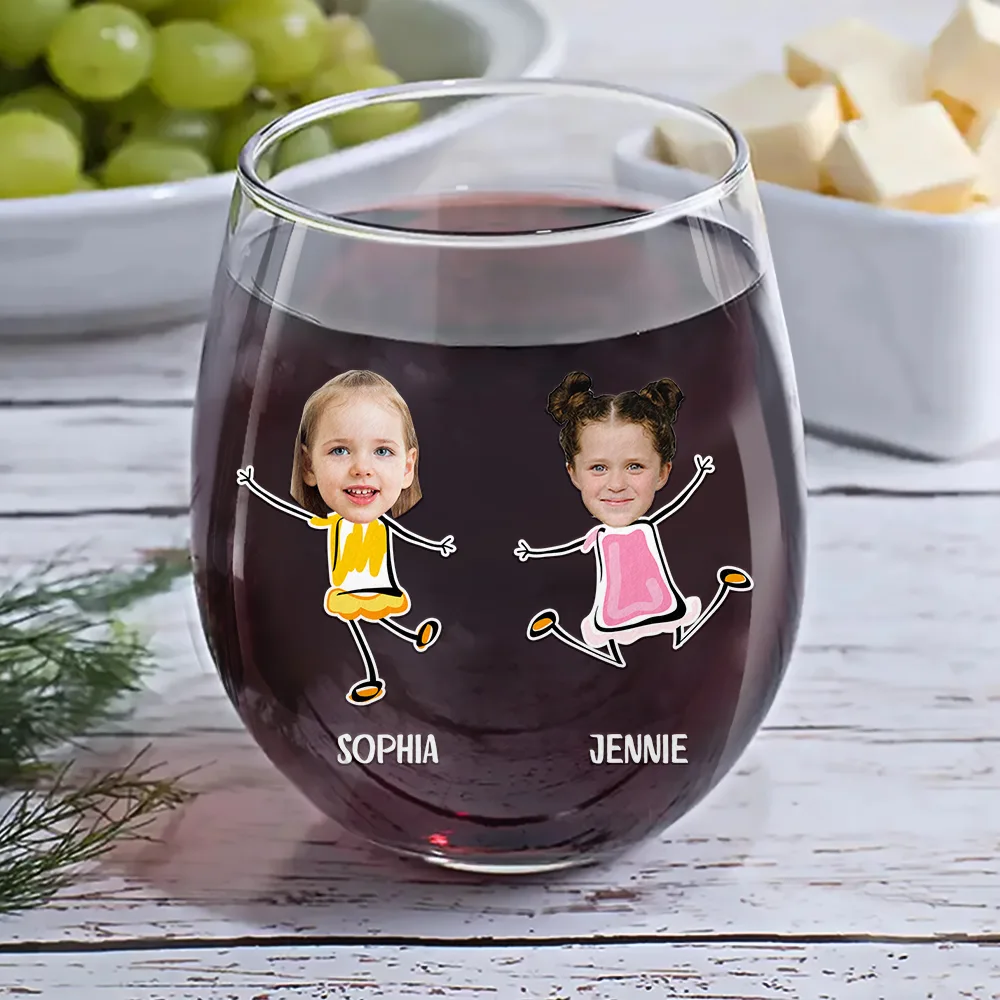 Custom Photo Funny Kids Reason To Drink - Personalized Stemless Wine Glass - Image 7