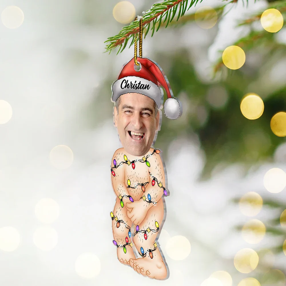 Custom Photo Funny Man Covering Himself - Personalized Cutout Acrylic Ornament - Image 3