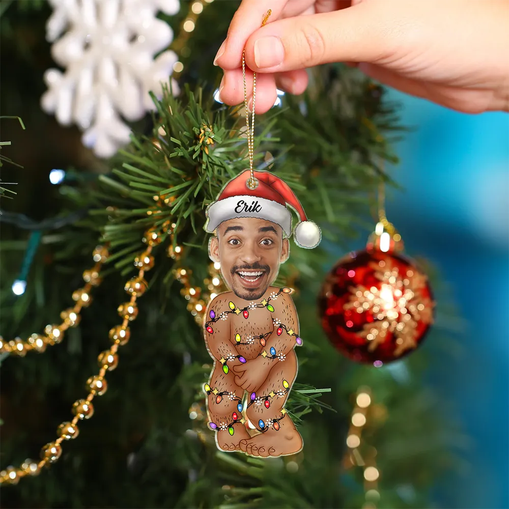 Custom Photo Funny Man Covering Himself - Personalized Cutout Acrylic Ornament - Image 5