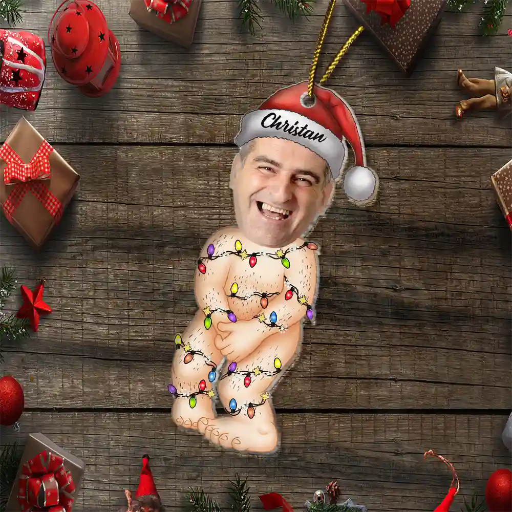 Custom Photo Funny Man Covering Himself - Personalized Cutout Acrylic Ornament - Image 7