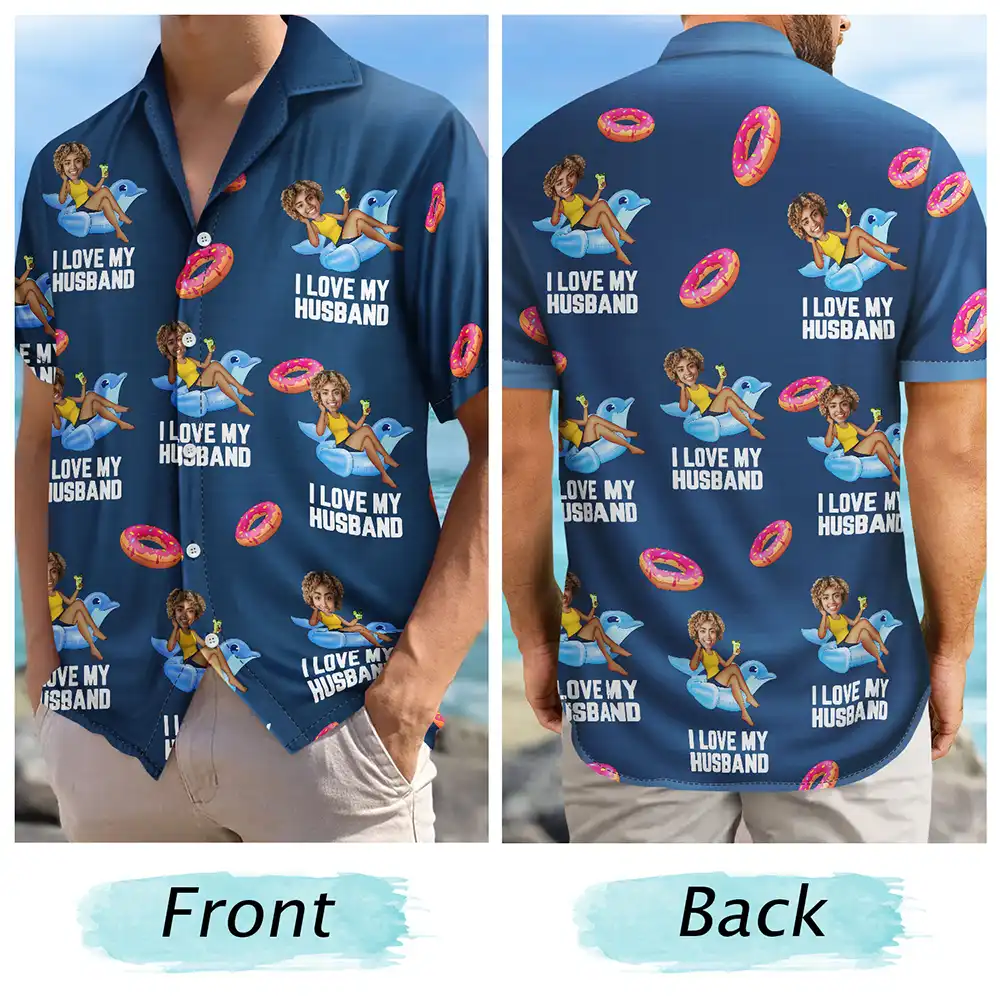 Custom Photo Funny On Flamingo I Love My Lover - Personalized Hawaiian Shirt - Image 6
