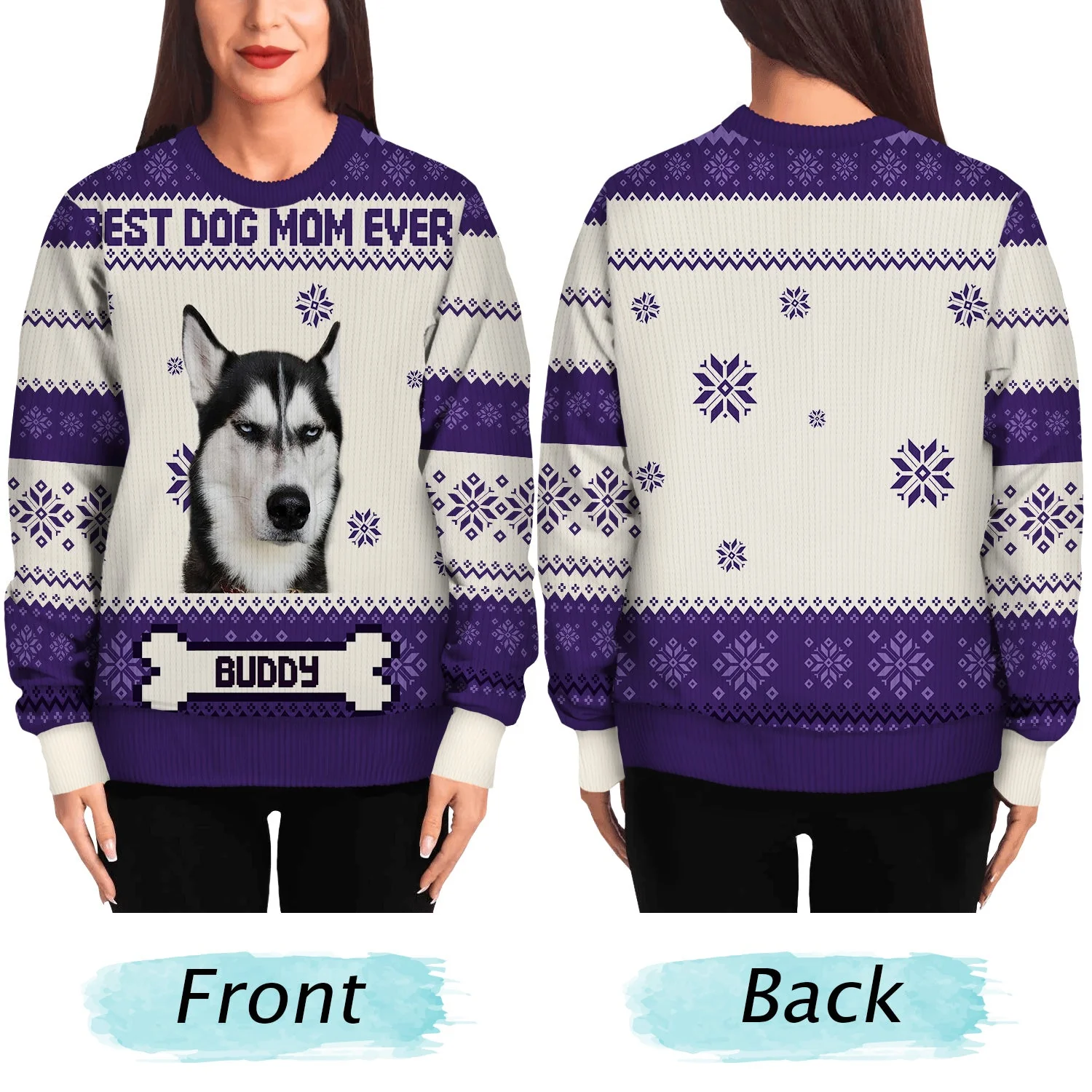 Custom Photo Funny Pet Face Best Dog Mom Ever - Christmas Gift, Gift For Dog Lovers, Dog Mom, Dog Dad, Pet Lovers - Personalized Unisex Ugly Sweater - Image 6