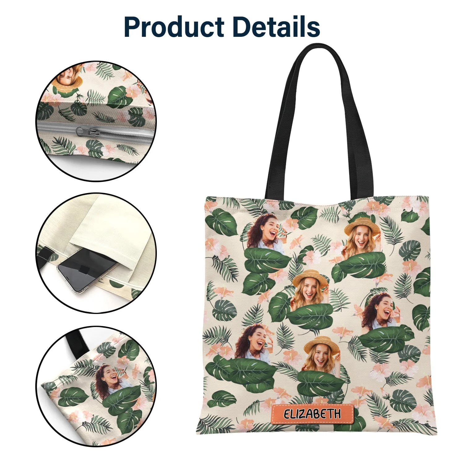 Custom Photo Funny Pet Face - Gift For Women, Dog And Cat Lovers - Personalized Zippered Canvas Bag - Image 5