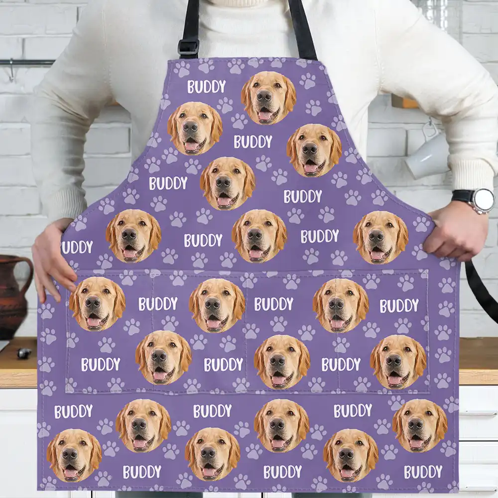 Custom Photo Funny Pet Face Pattern Dog Cat Family - Personalized Apron - Image 3