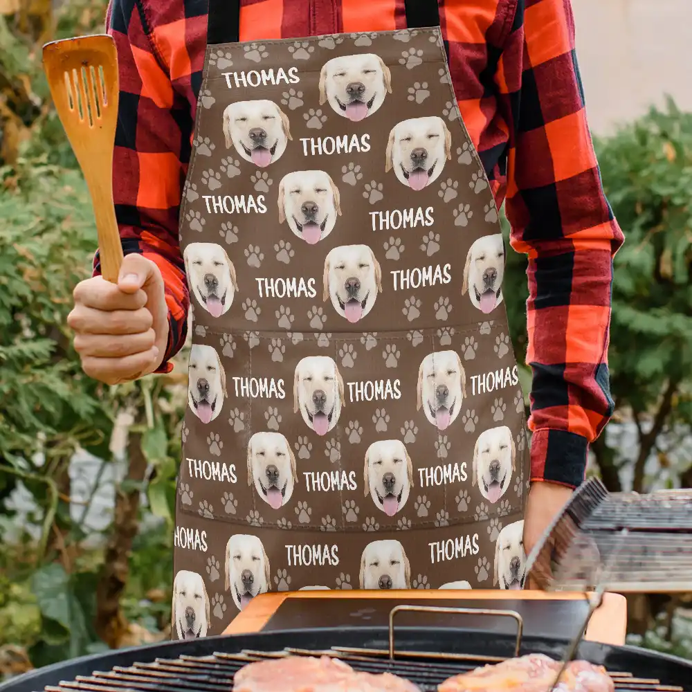 Custom Photo Funny Pet Face Pattern Dog Cat Family - Personalized Apron - Image 4
