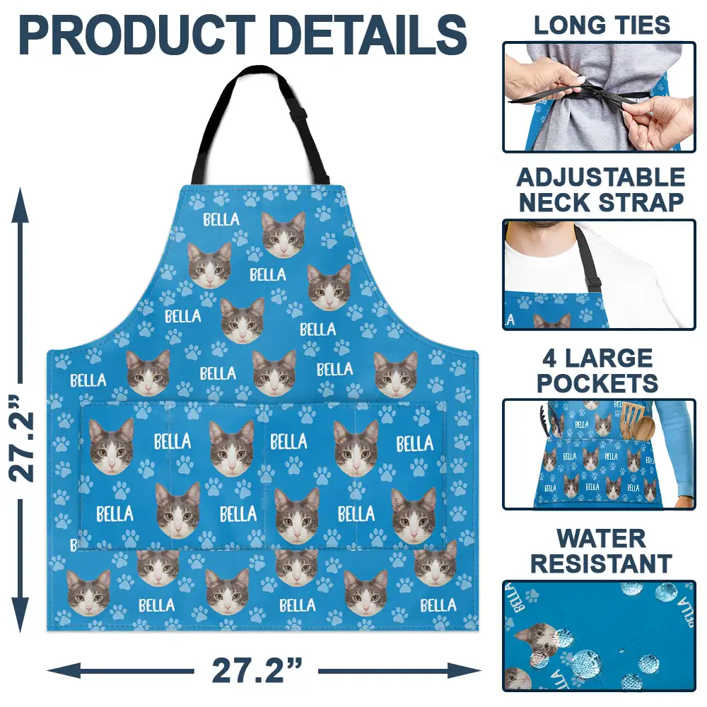 Custom Photo Funny Pet Face Pattern Dog Cat Family - Personalized Apron - Image 5