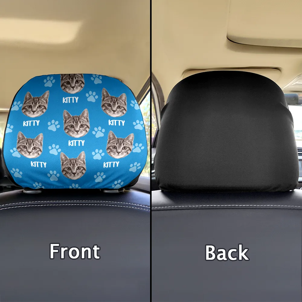 Custom Photo Funny Pet Face Pattern Dog Cat Family - Personalized Car Headrest Covers - Image 3
