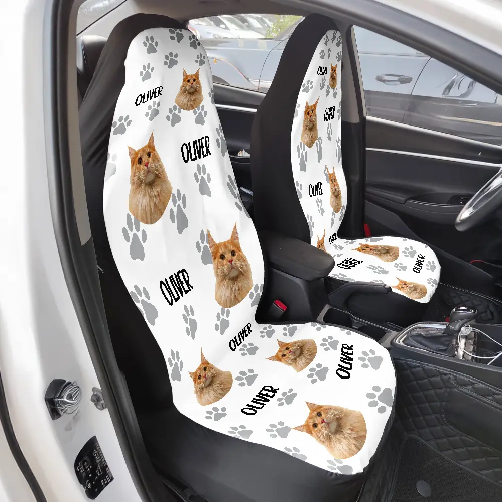 Custom Photo Funny Pet Face Pattern Dog Cat Family - Personalized Car Seat Cover - Image 4
