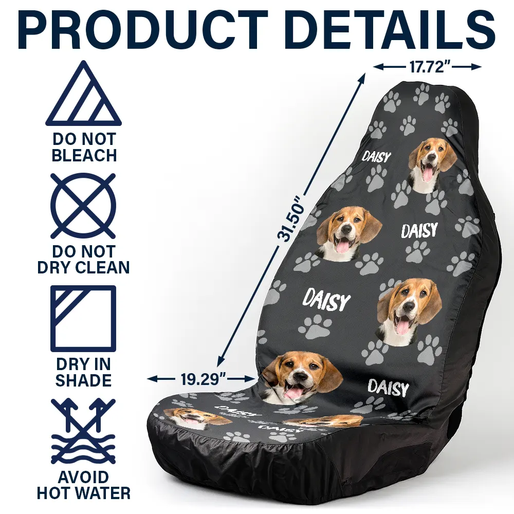 Custom Photo Funny Pet Face Pattern Dog Cat Family - Personalized Car Seat Cover - Image 5