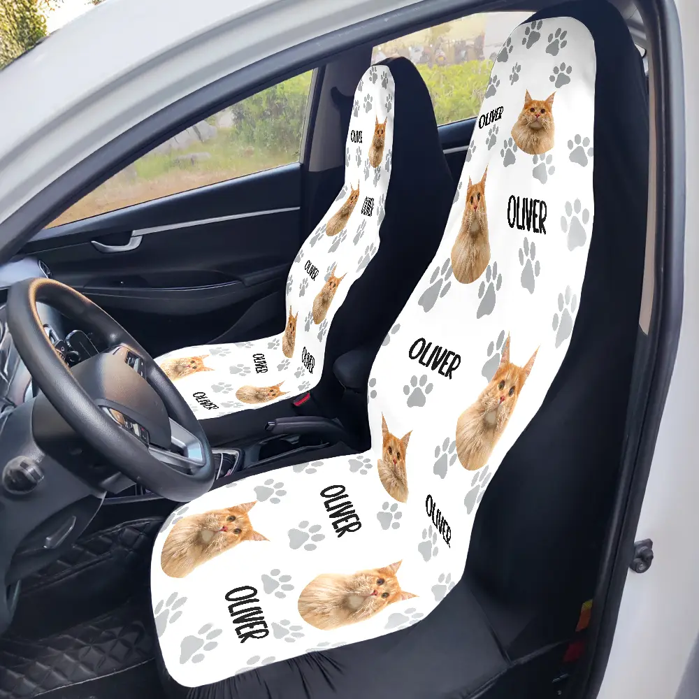 Custom Photo Funny Pet Face Pattern Dog Cat Family - Personalized Car Seat Cover - Image 7