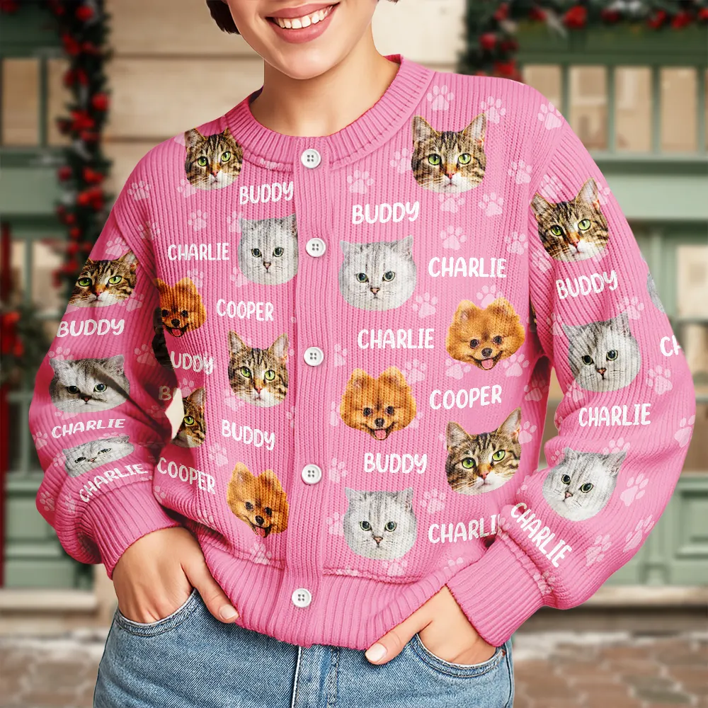 Custom Photo Funny Pet Face Pattern Dog Cat Family - Personalized Cardigan - Image 4