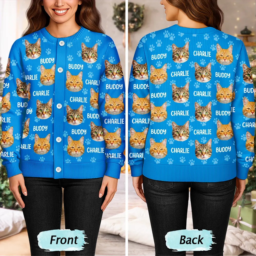 Custom Photo Funny Pet Face Pattern Dog Cat Family - Personalized Cardigan - Image 5