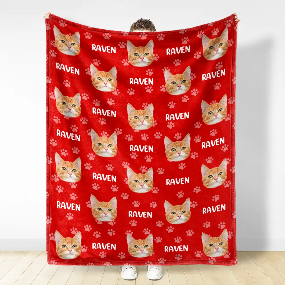 Custom Photo Funny Pet Face Pattern Dog Cat Family - Personalized Fleece Blanket, Sherpa Blanket - Image 4