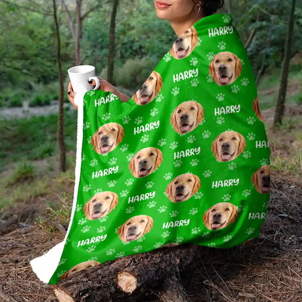 Custom Photo Funny Pet Face Pattern Dog Cat Family - Personalized Fleece Blanket, Sherpa Blanket - Image 6