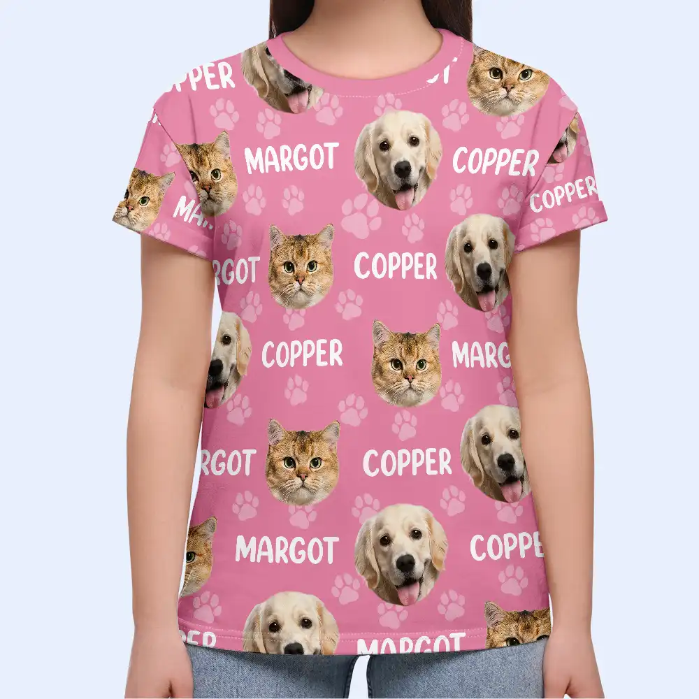 Custom Photo Funny Pet Face Pattern Dog Cat Family - Personalized Full Print T Shirt - Image 6