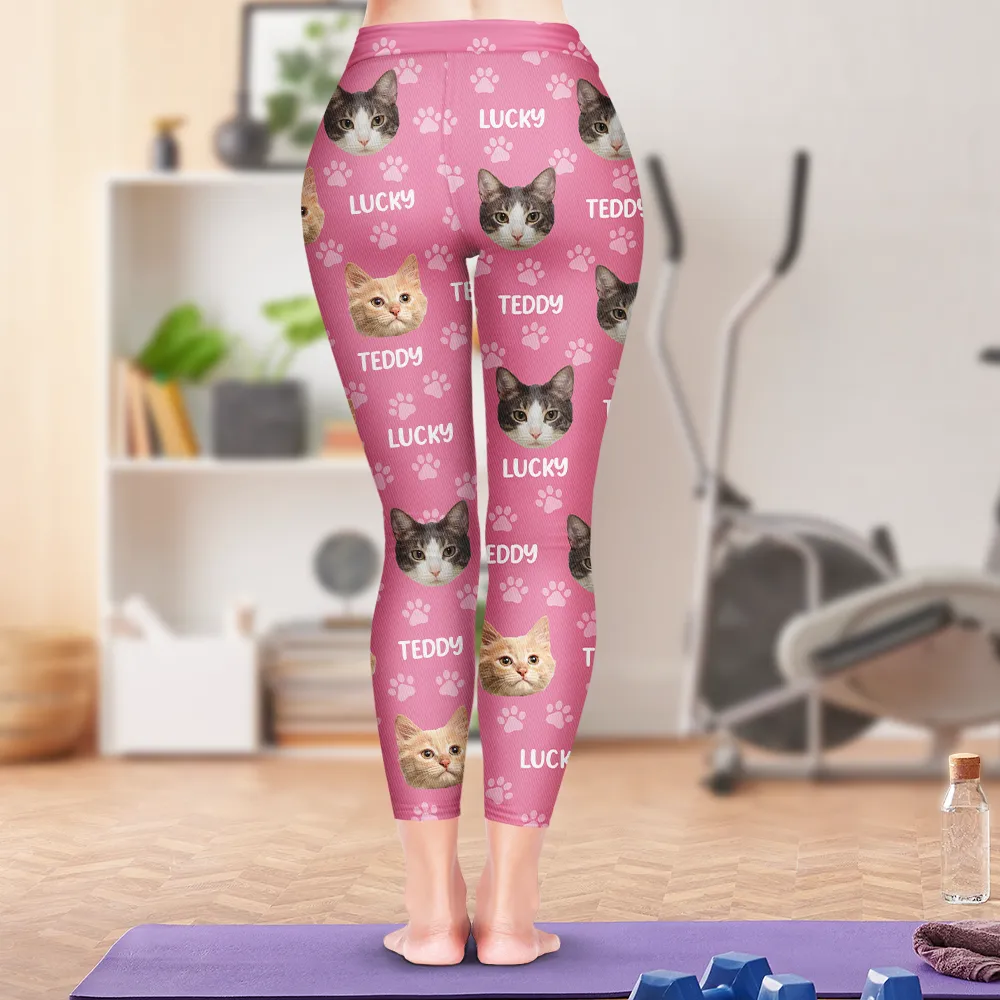Custom Photo Funny Pet Face Pattern Dog Cat Family - Personalized Leggings - Image 5