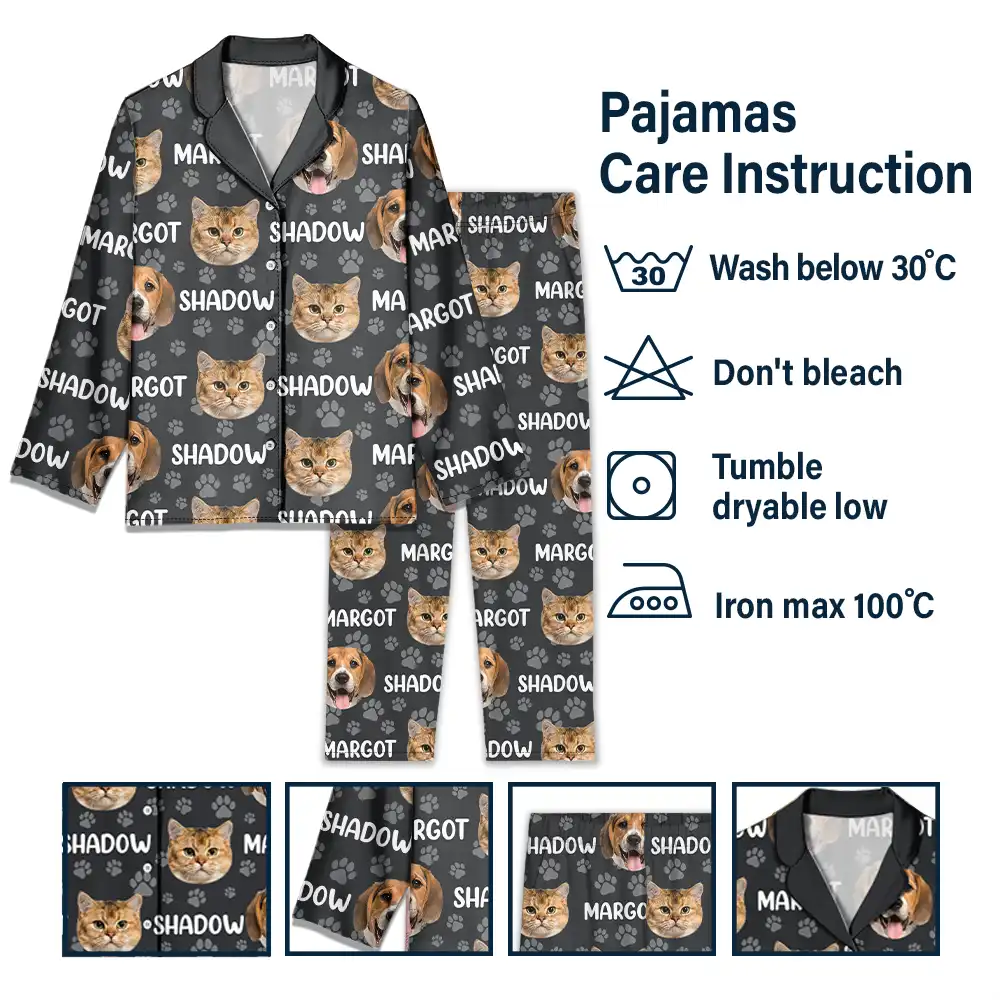 Custom Photo Funny Pet Face Pattern Dog Cat Family - Personalized Long Pajamas Set - Image 7