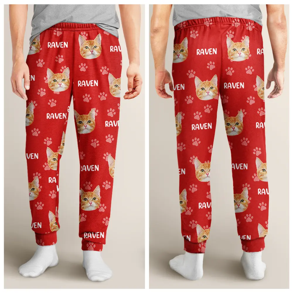 Custom Photo Funny Pet Face Pattern Dog Cat Family - Personalized Pajama Pants - Image 5