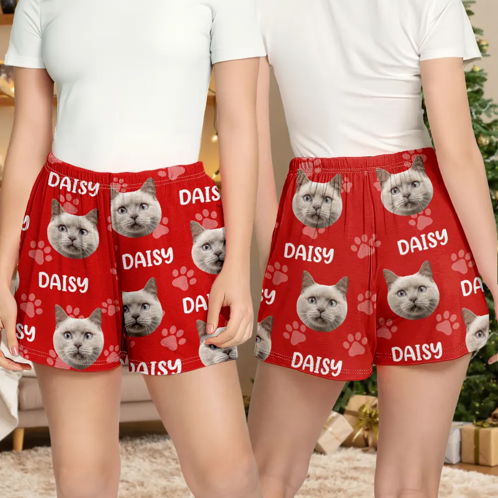 Custom Photo Funny Pet Face Pattern Dog Cat Family - Personalized Pajama Shorts - Image 4