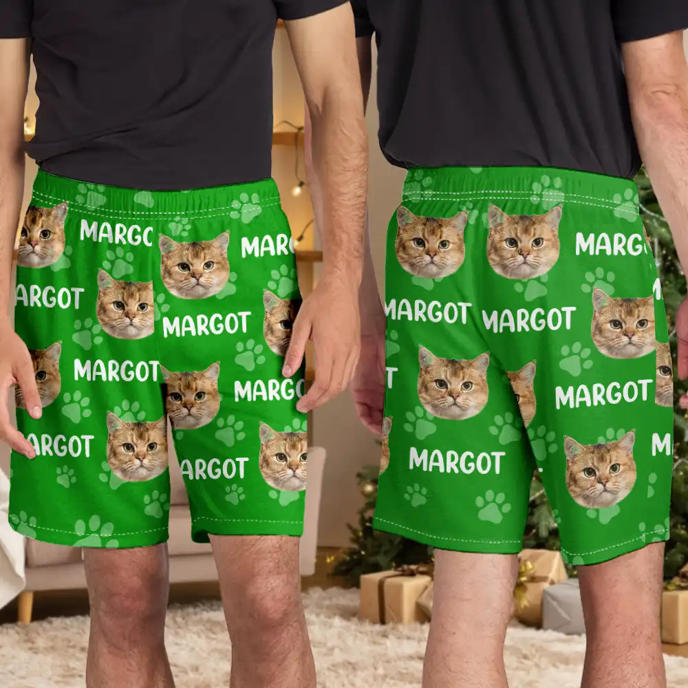 Custom Photo Funny Pet Face Pattern Dog Cat Family - Personalized Pajama Shorts - Image 5