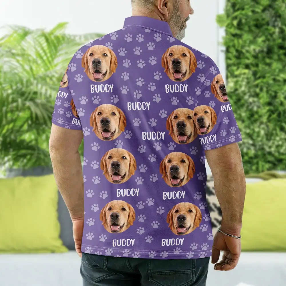 Custom Photo Funny Pet Face Pattern Dog Cat Family - Personalized Polo Shirt - Image 4