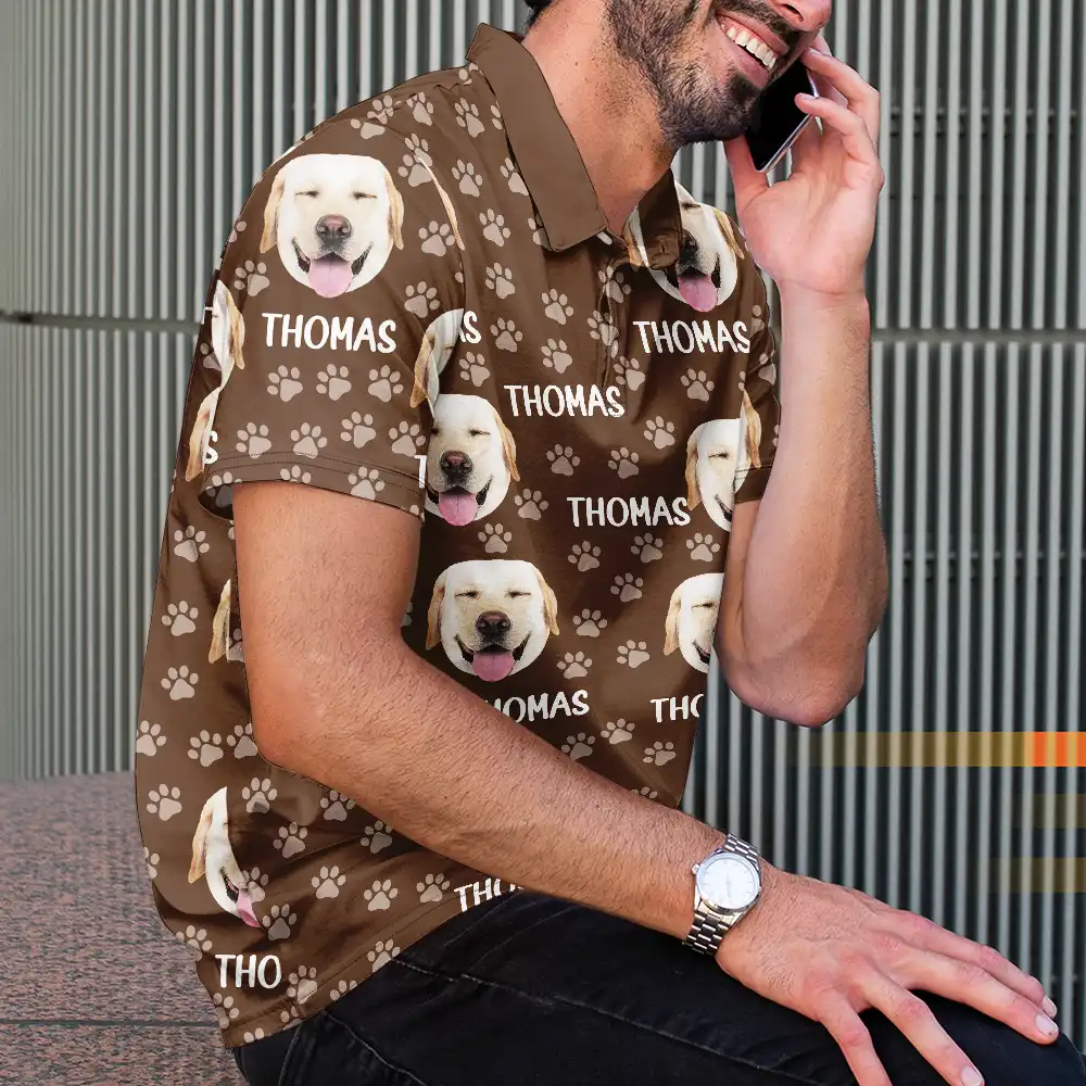 Custom Photo Funny Pet Face Pattern Dog Cat Family - Personalized Polo Shirt - Image 5
