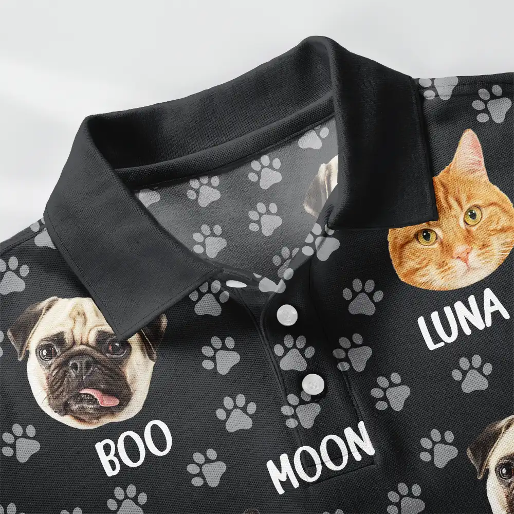 Custom Photo Funny Pet Face Pattern Dog Cat Family - Personalized Polo Shirt - Image 6
