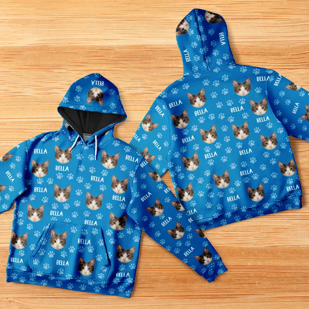 Custom Photo Funny Pet Face Pattern Dog Cat Family - Personalized Pullover Hoodie - Image 6