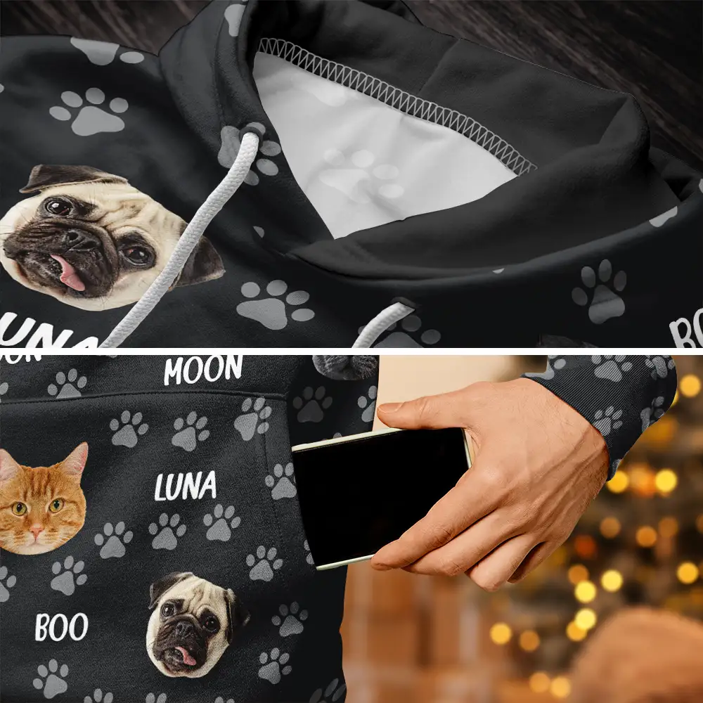 Custom Photo Funny Pet Face Pattern Dog Cat Family - Personalized Pullover Hoodie - Image 7