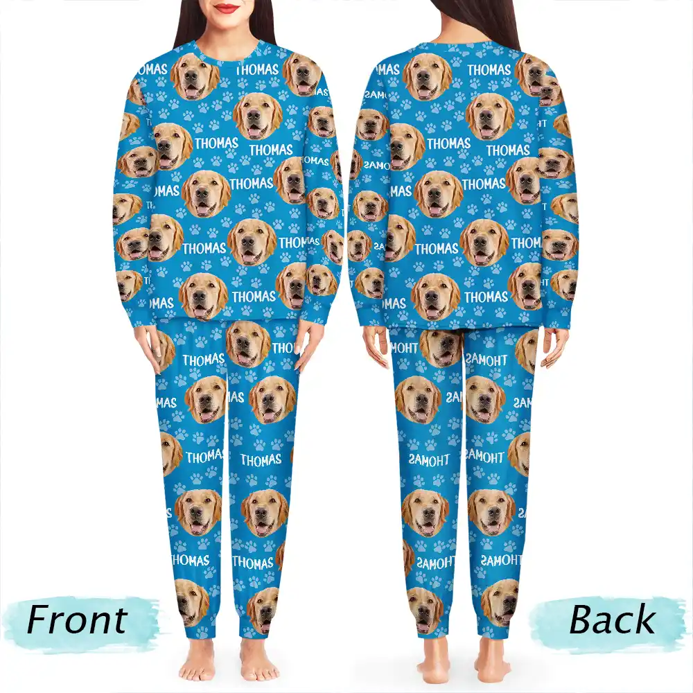 Custom Photo Funny Pet Face Pattern Dog Cat Family - Personalized Unisex Pajamas Set - Image 5