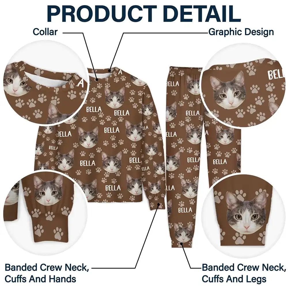 Custom Photo Funny Pet Face Pattern Dog Cat Family - Personalized Unisex Pajamas Set - Image 6