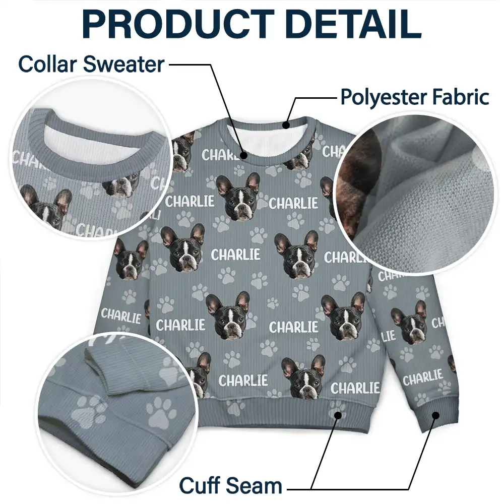 Custom Photo Funny Pet Face Pattern Dog Cat Family - Personalized Unisex Ugly Sweater - Image 7