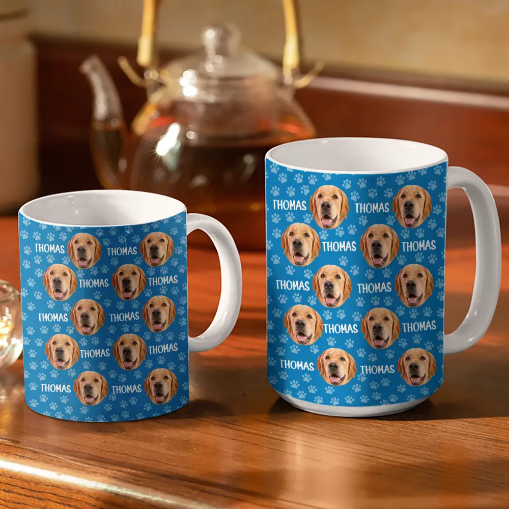 Custom Photo Funny Pet Face Pattern Dog Cat Family - Personalized White Edge-to-Edge Mug - Image 4