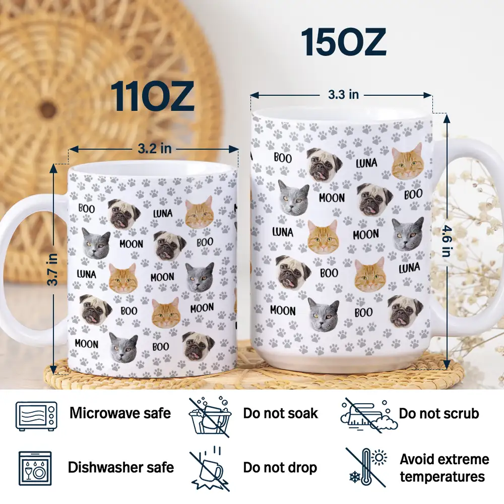 Custom Photo Funny Pet Face Pattern Dog Cat Family - Personalized White Edge-to-Edge Mug - Image 6