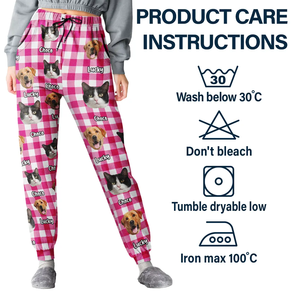Custom Photo Funny Pet Human Face Plaid Pattern - Personalized Pajama Pants - Image 6