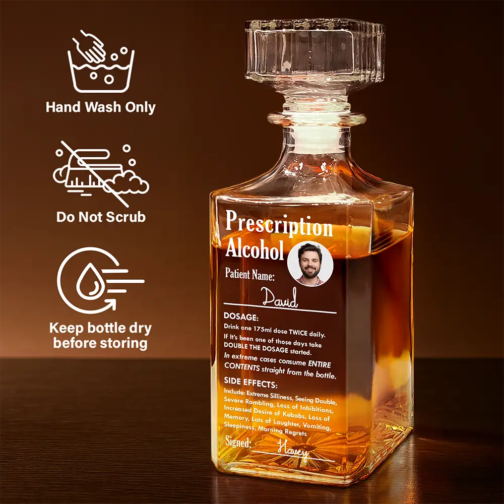 Custom Photo Funny Prescription Drink One Measure Daily - Personalized Square Whiskey Bottle - Image 6
