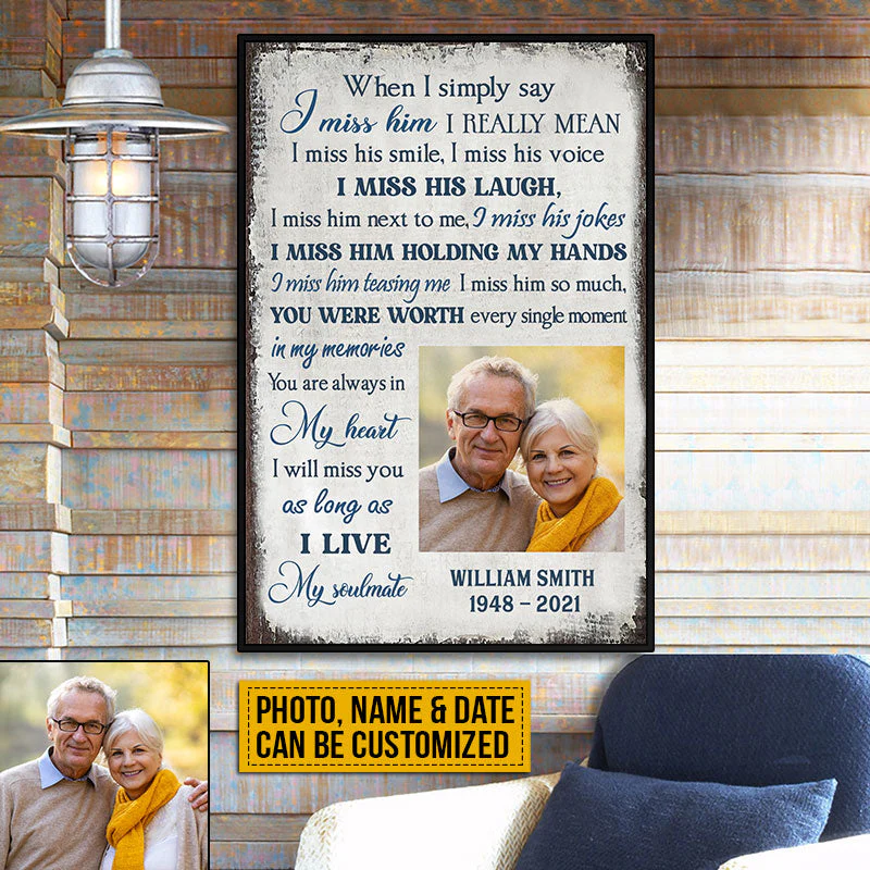 Custom Photo Gift Memorial I Miss Him Custom Poster, Couple Gift, Sympathy, Memorial Gift, Wall Pictures, Wall Art, Wall Decor - Image 2