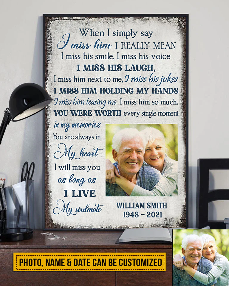 Custom Photo Gift Memorial I Miss Him Custom Poster, Couple Gift, Sympathy, Memorial Gift, Wall Pictures, Wall Art, Wall Decor - Image 4