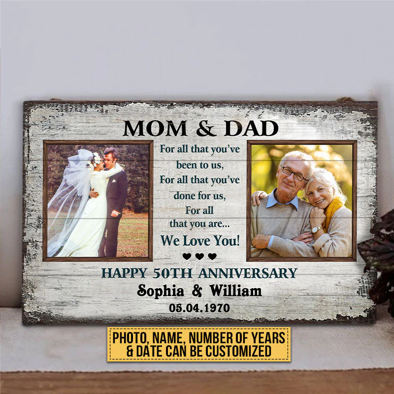 Custom Photo Gift Old Couple Parents Mom Dad Happy Anniversary Gift Custom Wood Rectangle Sign, Wedding, Wall Pictures, Wall Art, Wall Decor, Grandparents Day Gifts - Image 3