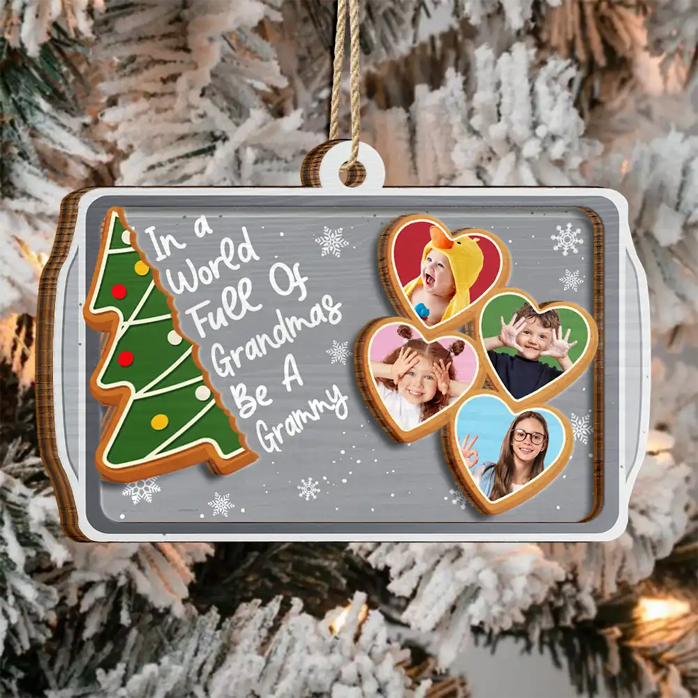 Custom Photo Gingerbread Cookie World Full Of Grandmas - Personalized 2-Layered Wooden Ornament - Image 3