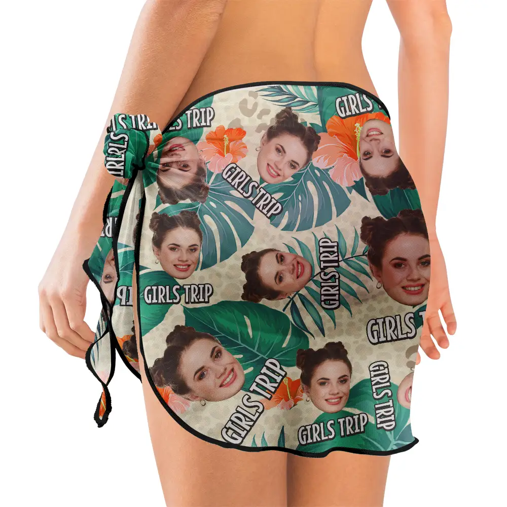 Custom Photo Girls Trip Besties - Personalized Short Sarong Swimwear Cover Ups - Image 4