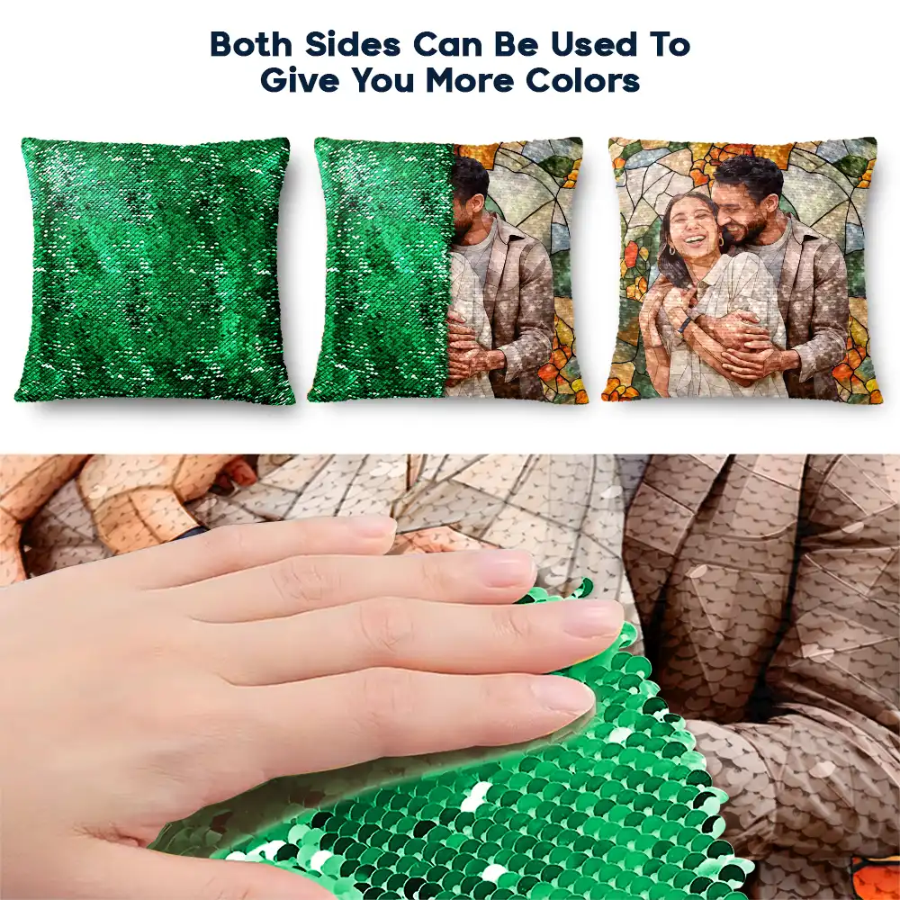 Custom Photo Glass Portrait Mom Grandma Parents Family - Personalized Sequin Pillow, Mermaid Sequin Cushion Magic Reversible Throw Pillow - Image 4