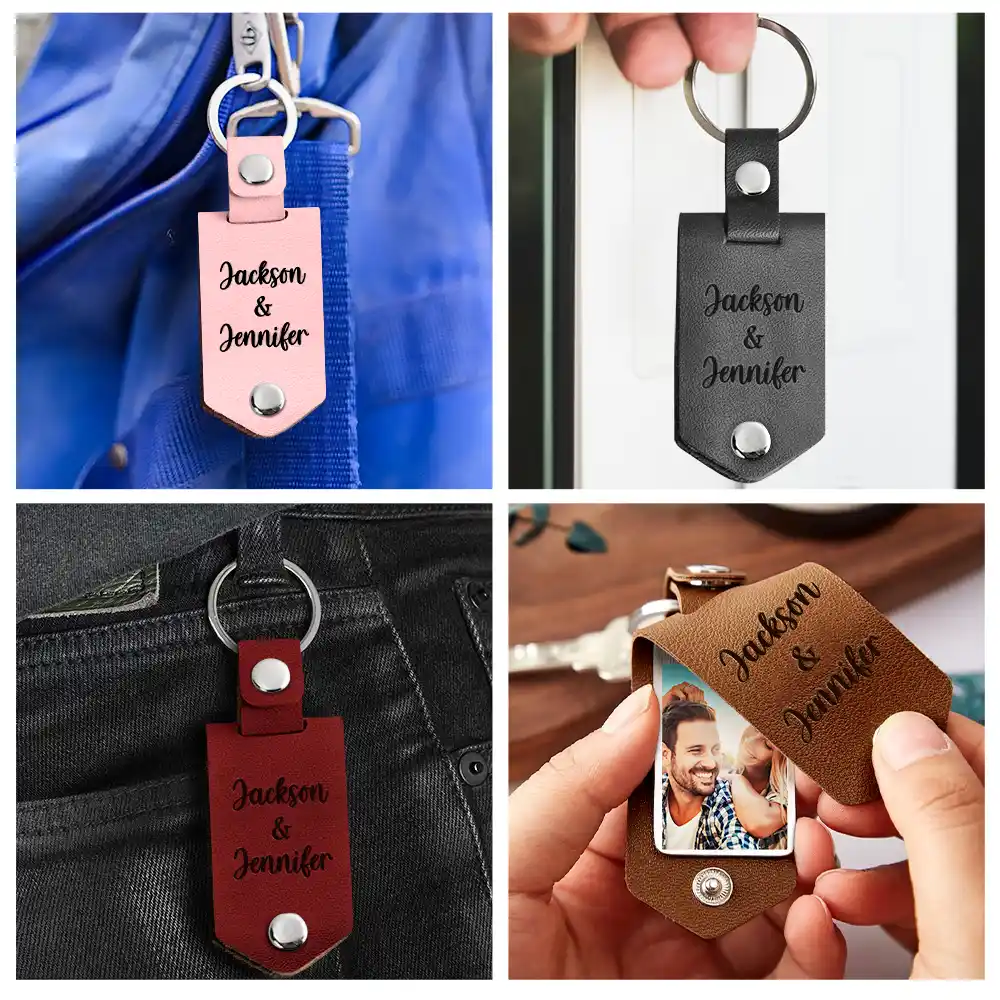 Custom Photo God Blessed The Broken Road - Loving, Anniversary Gift For Couple, Spouse, Husband, Wife - Personalized Leather Photo Keychain - Image 5